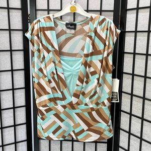 Marallis Fooler Top, Brown, Blue, Tan, White, SZ Large, NWT